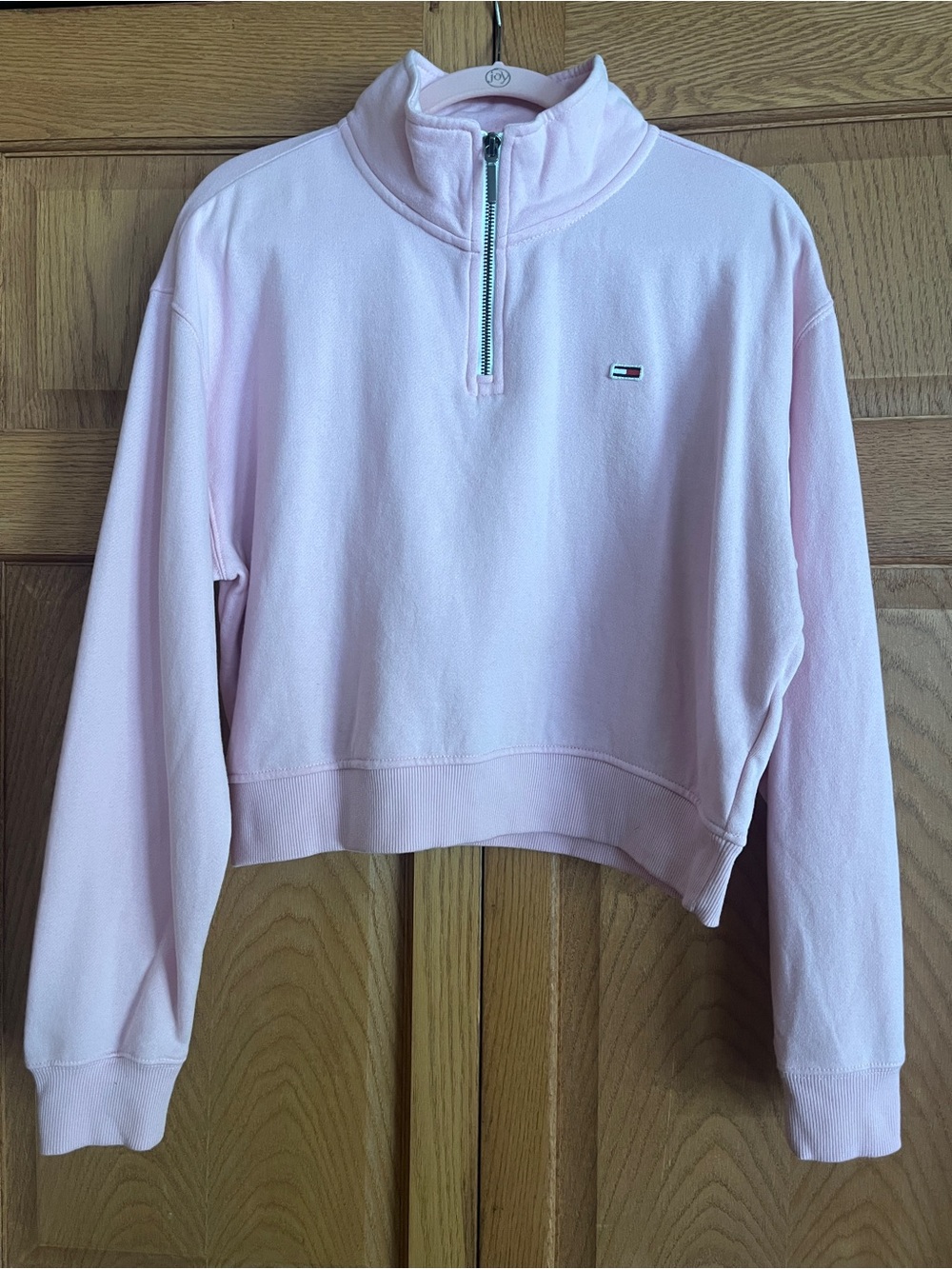 Tommy Hilfiger Light Pink Quarter-Zip Cropped Fleece Pullover